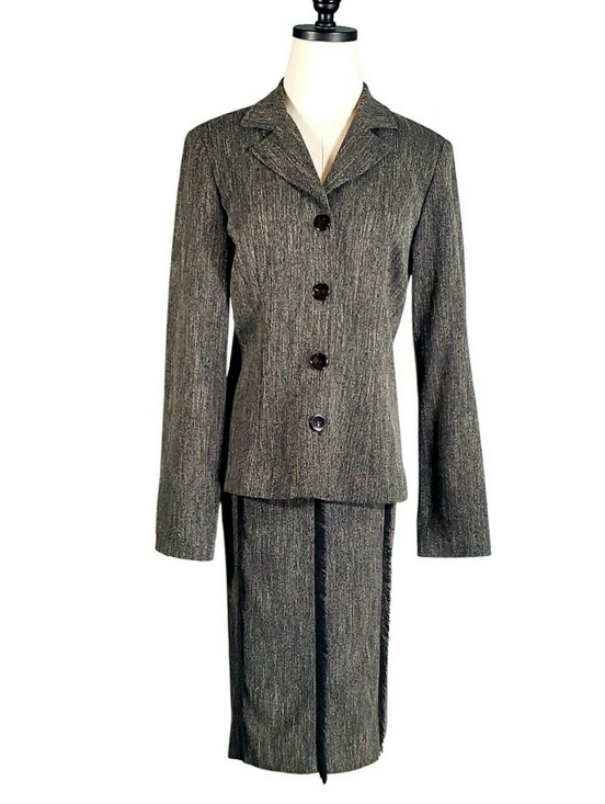 Vintage Dresses & Skirts - Linea Domani Vintage Skirt Suit Set Fringe Accents 6 Academia Career Events Fall